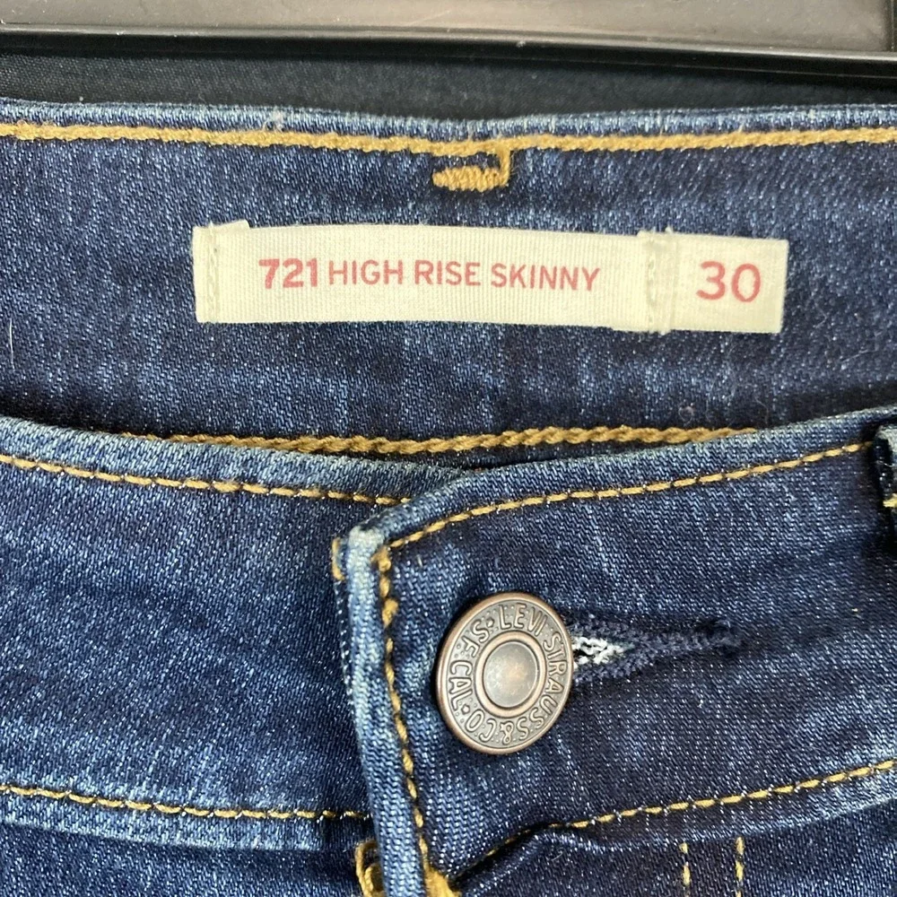Levi's Womens Blue 721 High Rise Skinny Dark Wash Denim Pockets Jeans Size 30
